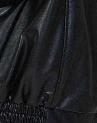 Women's Faux Leather Oversized Bomber Jacket with Zip Front and Collar - Maisie London