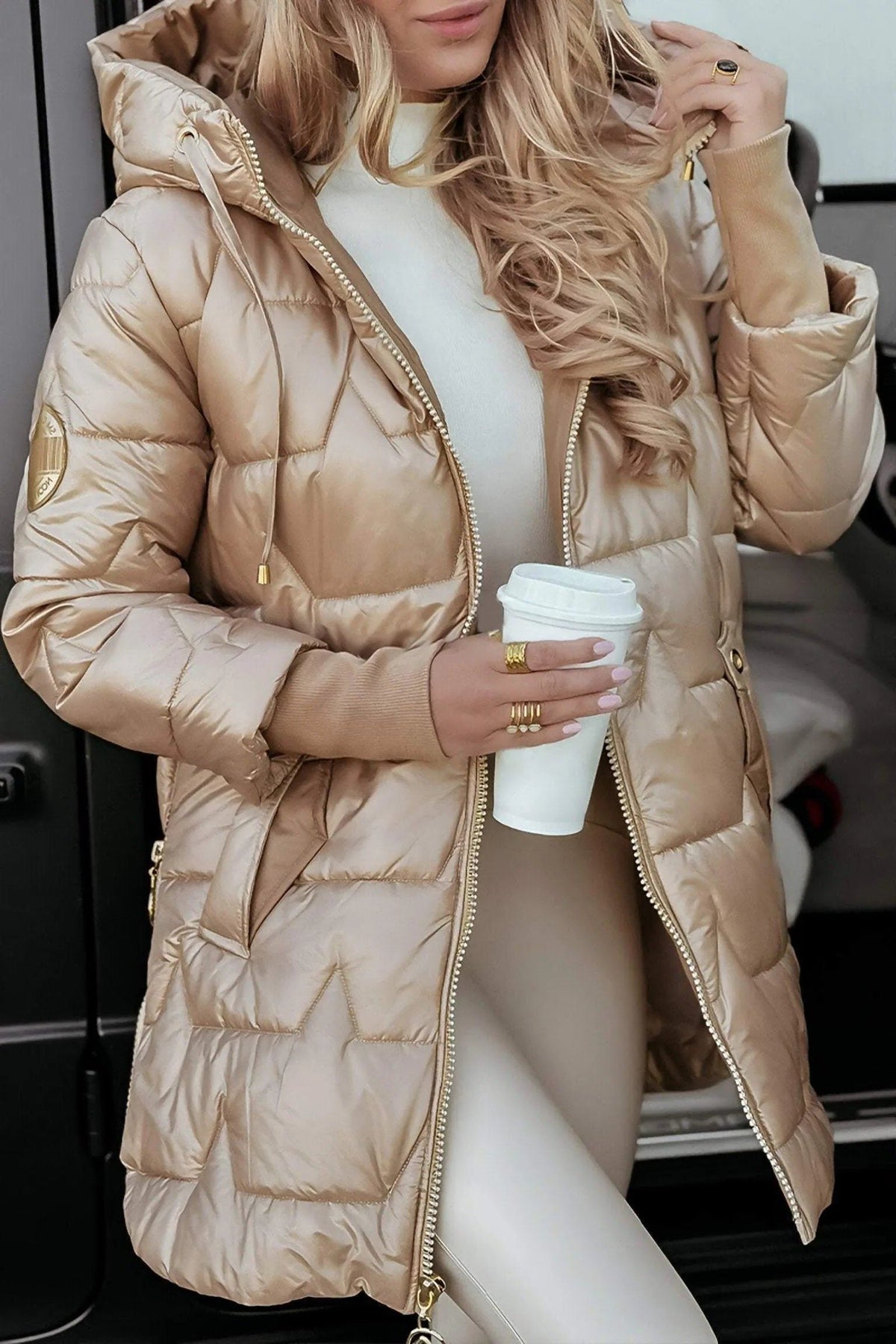 Women's Quilted Oversized Longline Puffer Coat with Hood - Maisie London