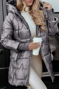 Women's Quilted Oversized Longline Puffer Coat with Hood - Maisie London