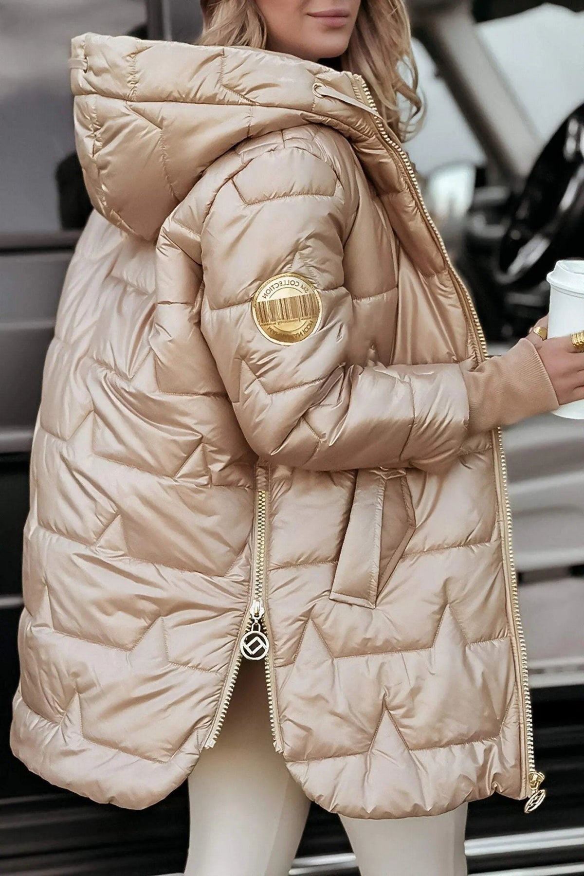Women's Quilted Oversized Longline Puffer Coat with Hood - Maisie London