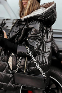 Women's Quilted Oversized Longline Puffer Coat with Hood - Maisie London