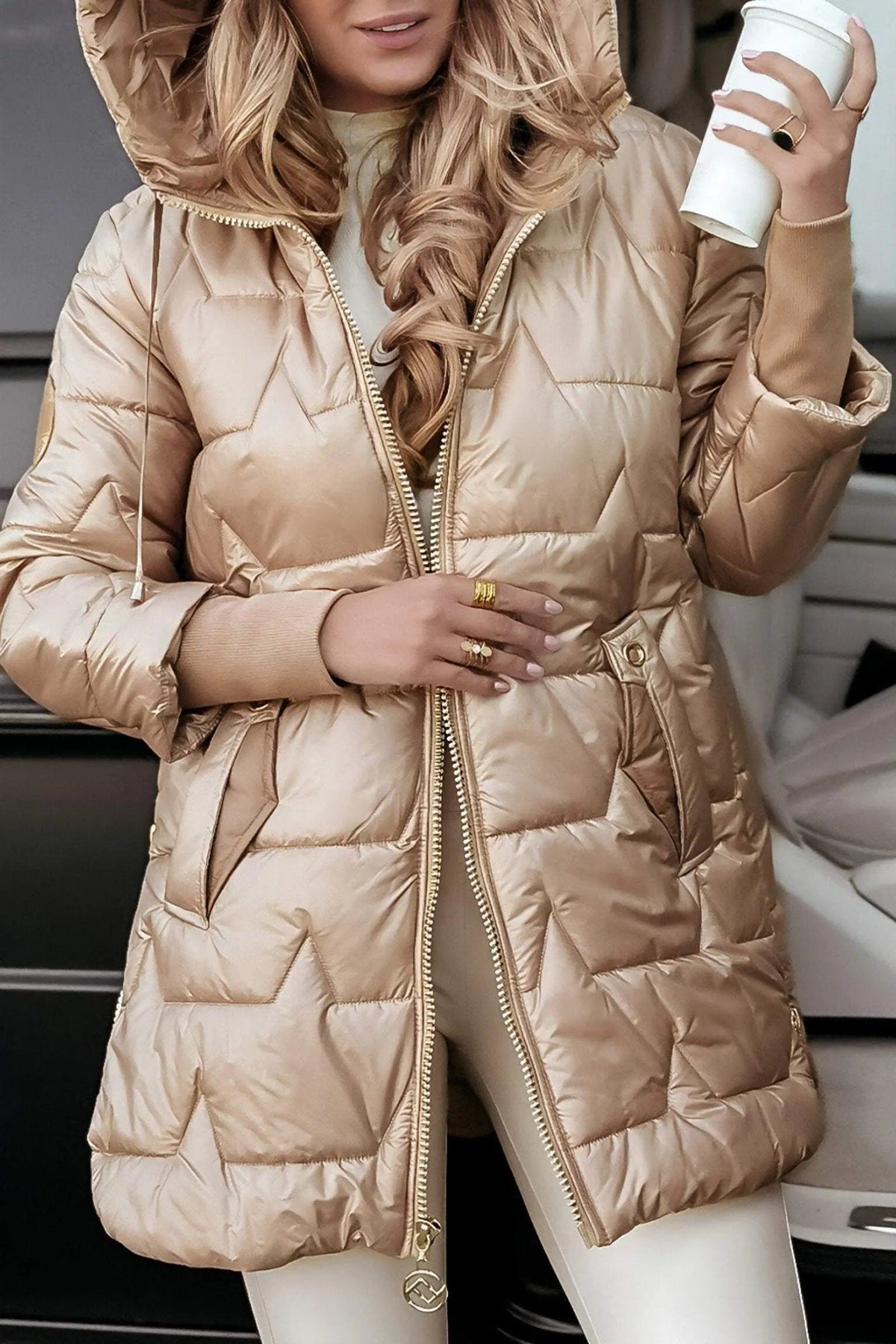 Women's Quilted Oversized Longline Puffer Coat with Hood - Maisie London