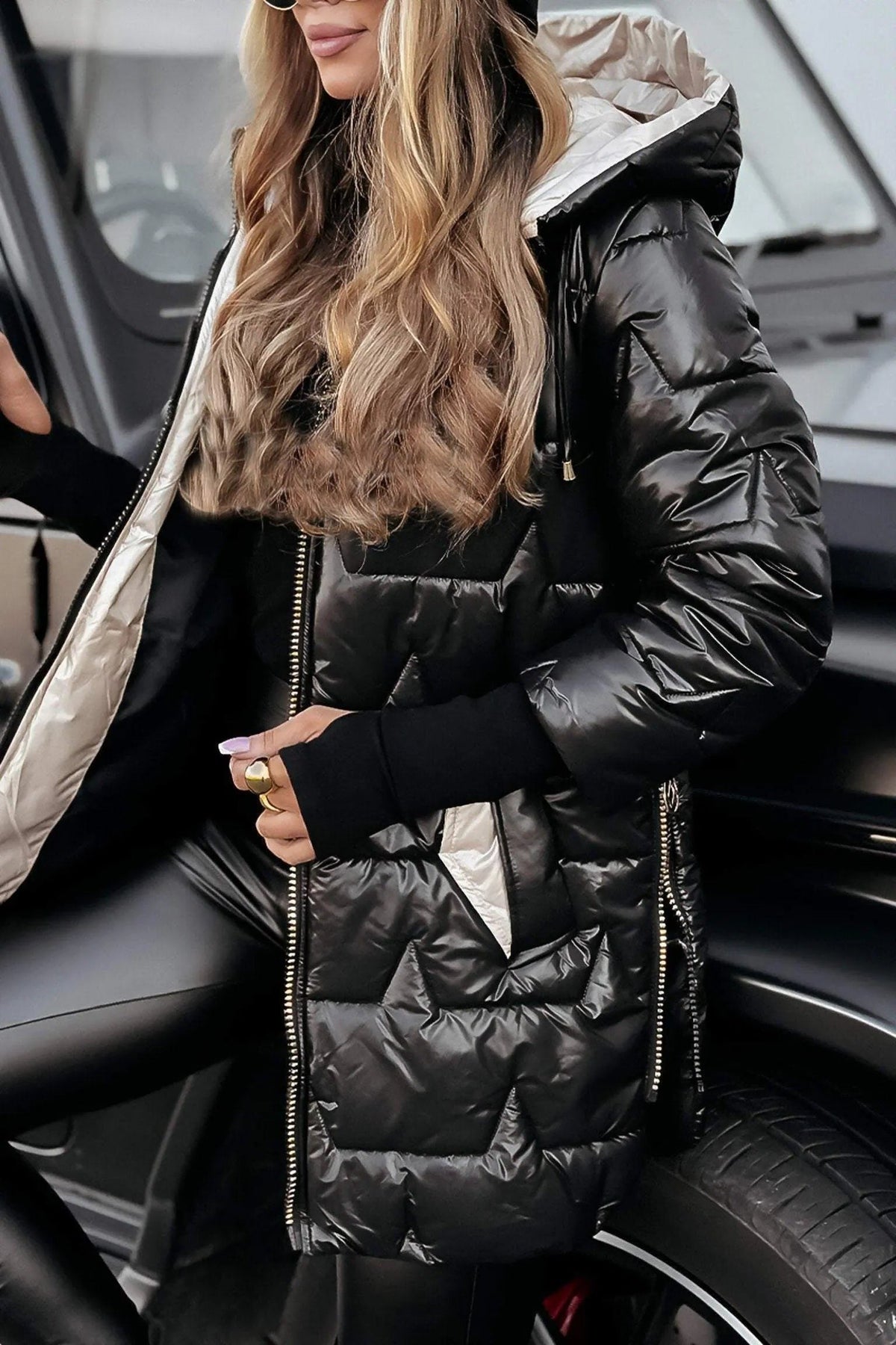 Women's Quilted Oversized Longline Puffer Coat with Hood - Maisie London