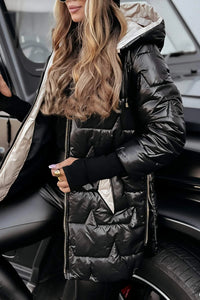 Women's Quilted Oversized Longline Puffer Coat with Hood - Maisie London