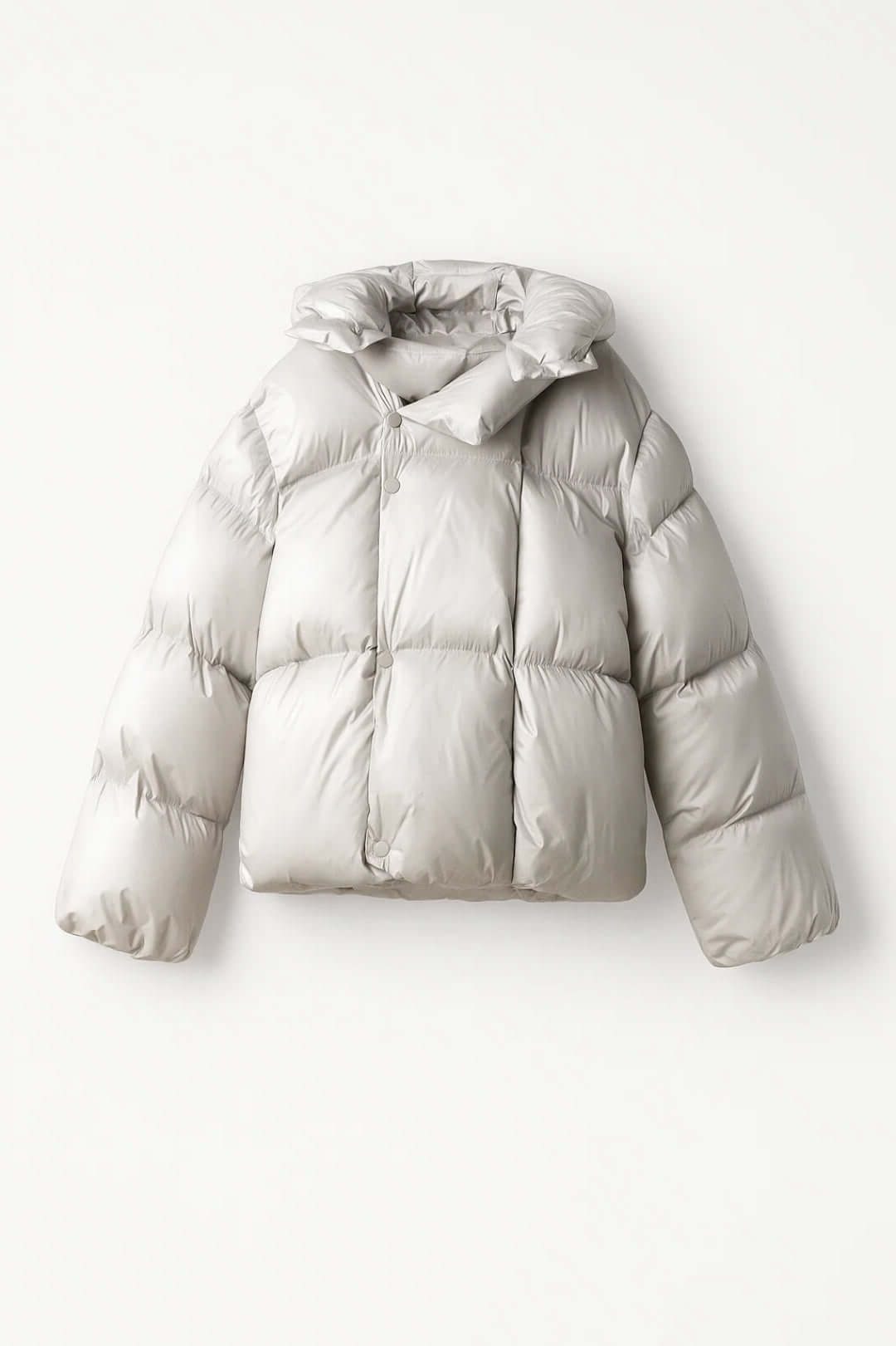 Women's Quilted Oversized Cropped Puffer Jacket with Hood - Maisie London