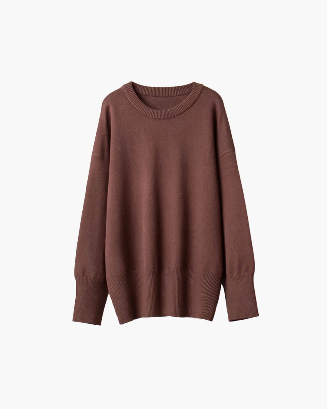 Women's Ribbed Knit Oversized Crew Neck Jumper with Split Hem - Maisie London