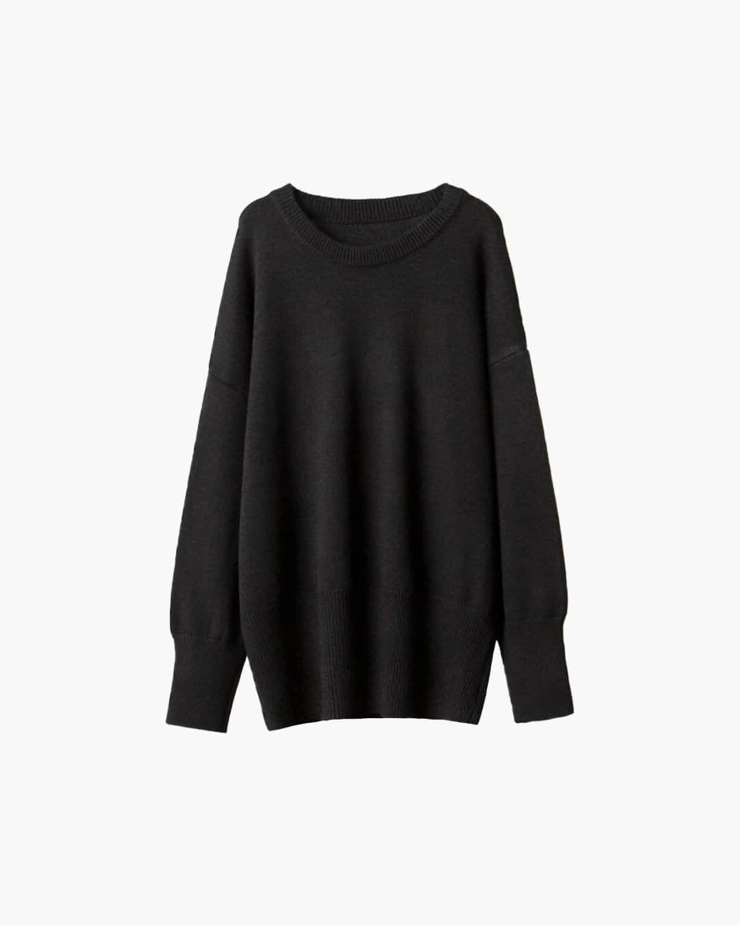 Women's Ribbed Knit Oversized Crew Neck Jumper with Split Hem - Maisie London