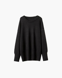 Women's Ribbed Knit Oversized Crew Neck Jumper with Split Hem - Maisie London
