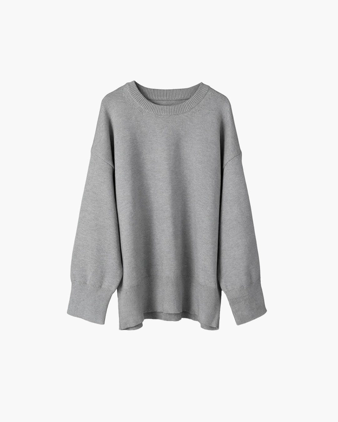 Women's Ribbed Knit Oversized Crew Neck Jumper with Split Hem - Maisie London
