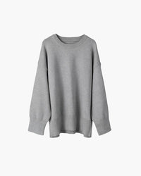 Women's Ribbed Knit Oversized Crew Neck Jumper with Split Hem - Maisie London