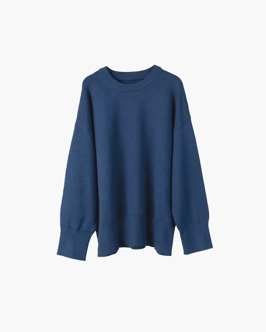 Women's Ribbed Knit Oversized Crew Neck Jumper with Split Hem - Maisie London