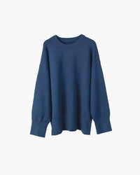 Women's Ribbed Knit Oversized Crew Neck Jumper with Split Hem - Maisie London