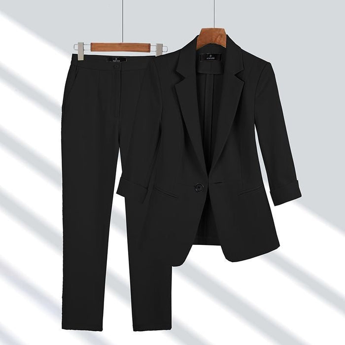 Women's Relaxed Blazer and Straight-Leg Trouser Set with Single Button - Maisie London