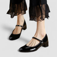 Women's Patent Block Heel Mary Jane Shoes with Strap and Round-Toe - Maisie London
