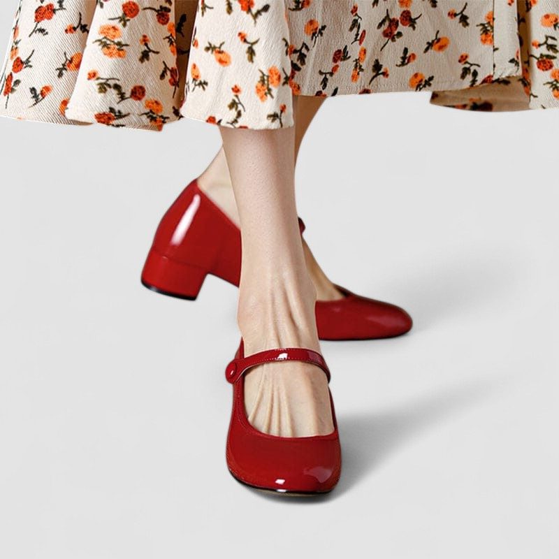 Women's Patent Block Heel Mary Jane Shoes with Strap and Round-Toe - Maisie London