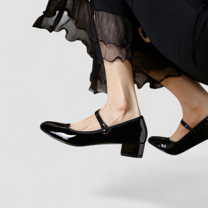 Women's Patent Block Heel Mary Jane Shoes with Strap and Round-Toe - Maisie London
