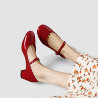 Women's Patent Block Heel Mary Jane Shoes with Strap and Round-Toe - Maisie London
