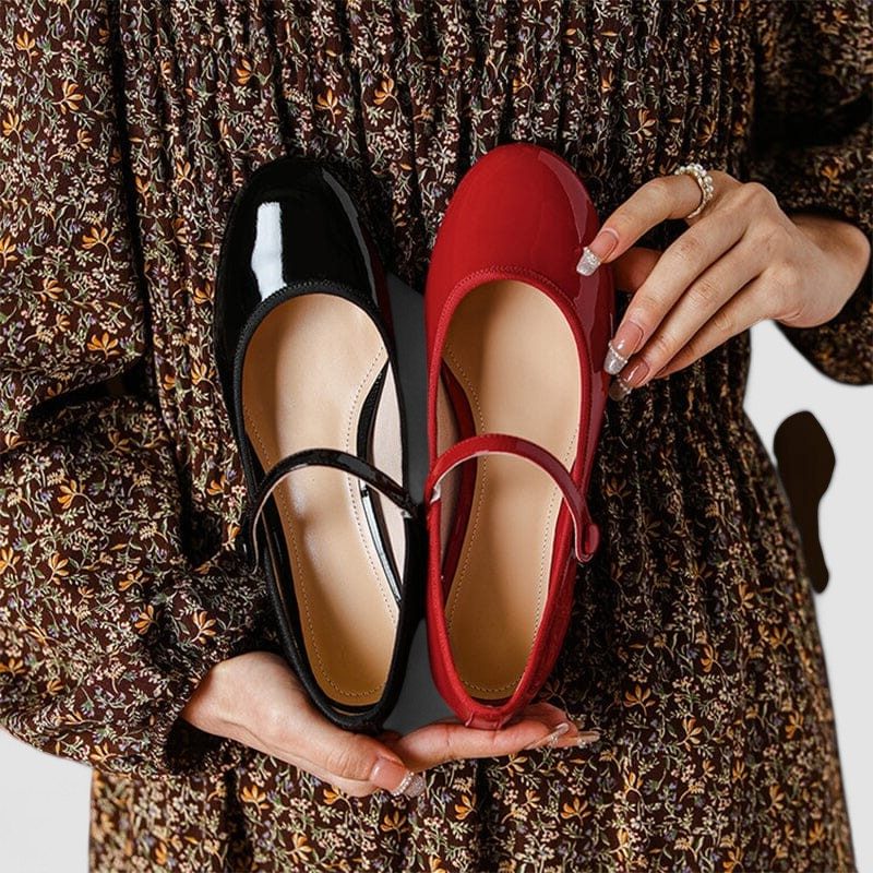 Women's Patent Block Heel Mary Jane Shoes with Strap and Round-Toe - Maisie London