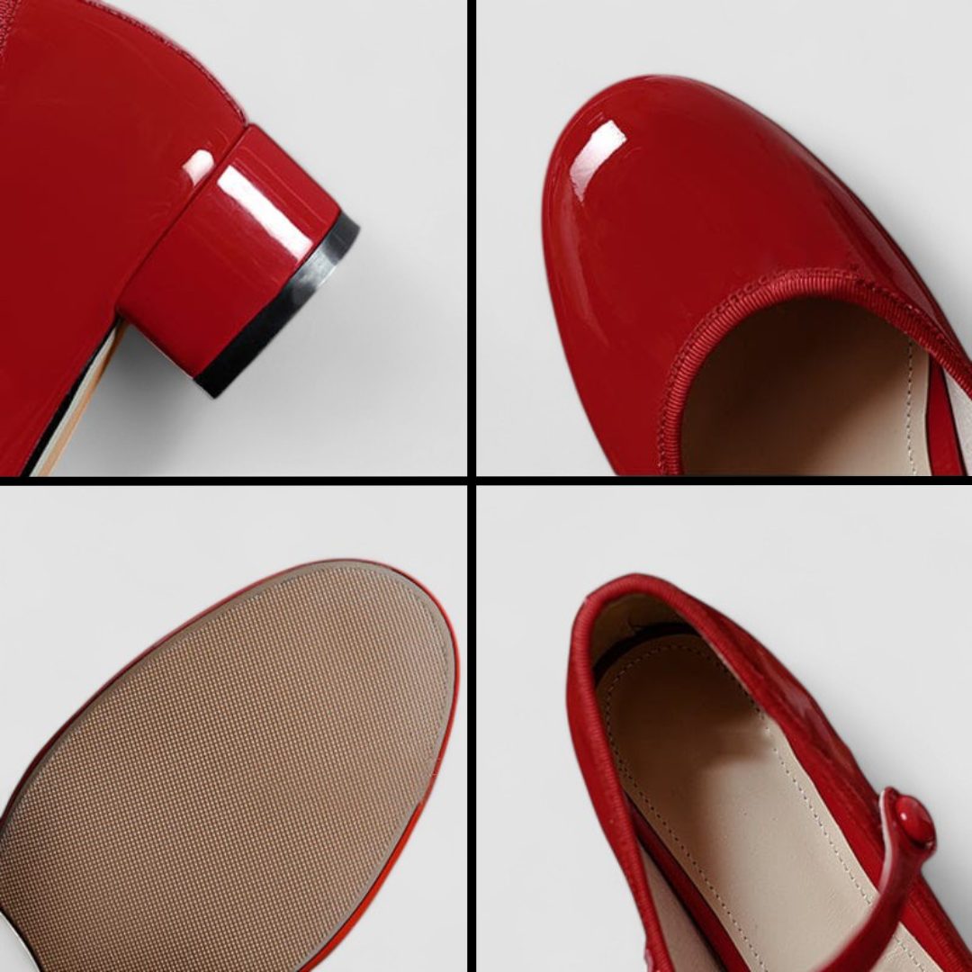Women's Patent Block Heel Mary Jane Shoes with Strap and Round-Toe - Maisie London