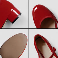 Women's Patent Block Heel Mary Jane Shoes with Strap and Round-Toe - Maisie London