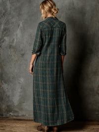Women's Check Maxi Shirt Dress with Button-Front and Pockets - Maisie London