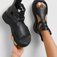 Women's Faux Leather Platform Gladiator Sandals with Ankle Buckles - Maisie London