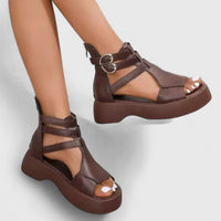 Women's Faux Leather Platform Gladiator Sandals with Ankle Buckles - Maisie London