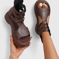 Women's Faux Leather Platform Gladiator Sandals with Ankle Buckles - Maisie London