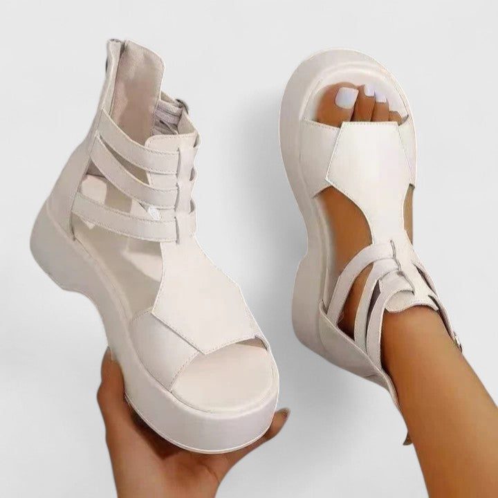 Women's Faux Leather Platform Gladiator Sandals with Ankle Buckles - Maisie London
