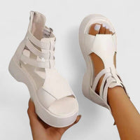 Women's Faux Leather Platform Gladiator Sandals with Ankle Buckles - Maisie London