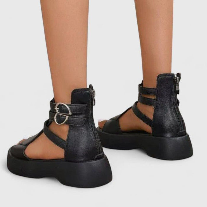 Women's Faux Leather Platform Gladiator Sandals with Ankle Buckles - Maisie London
