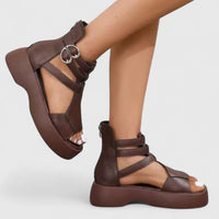 Women's Faux Leather Platform Gladiator Sandals with Ankle Buckles - Maisie London