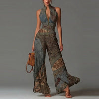 Women's Pleated Chiffon Wide-Leg Jumpsuit with Zip Front and Collar - Maisie London
