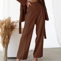 Women's High-Waisted Wide-Leg Trousers with Pleat Front and Pockets - Maisie London