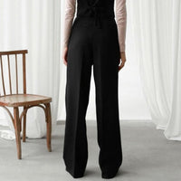 Women's High-Waisted Wide-Leg Trousers with Pleat Front and Pockets - Maisie London
