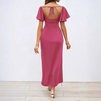Women's Twist Front Maxi Dress with Flutter Sleeves and Keyhole - Maisie London