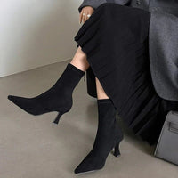 Women's Faux Suede Pointed-Toe Ankle Boots with Flared Heel - Maisie London