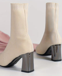 Women's Knit Pointed-Toe Sock Boots with Block Heel and Ribbed Cuff - Maisie London