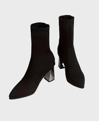Women's Knit Pointed-Toe Sock Boots with Block Heel and Ribbed Cuff - Maisie London