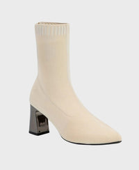 Women's Knit Pointed-Toe Sock Boots with Block Heel and Ribbed Cuff - Maisie London