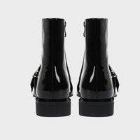 Women's Black Patent Pointed-Toe Ankle Boots with Buckle Straps - Maisie London