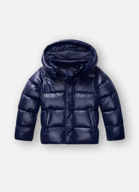 Women's High-Shine Quilted Oversized Puffer Jacket with Hood and Zip - Maisie London