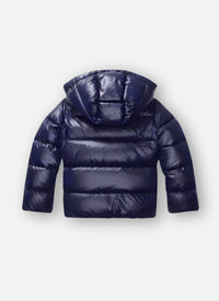 Women's High-Shine Quilted Oversized Puffer Jacket with Hood and Zip - Maisie London