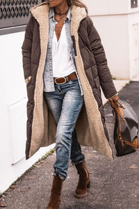 Women's Reversible Quilted Longline Puffer Coat with Hood and Zip - Maisie London