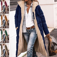 Women's Reversible Quilted Longline Puffer Coat with Hood and Zip - Maisie London