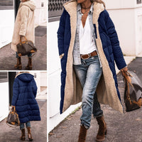 Women's Reversible Quilted Longline Puffer Coat with Hood and Zip - Maisie London