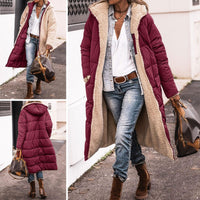 Women's Reversible Quilted Longline Puffer Coat with Hood and Zip - Maisie London