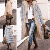 Women's Reversible Quilted Longline Puffer Coat with Hood and Zip - Maisie London