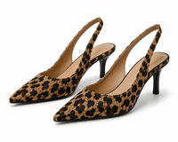 Women's Khaki Leopard Print Slingback Heels with Pointed-Toe - Maisie London