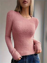 Women's Fluffy Knit Slim-Fit Long-Sleeve Top with Thumbhole Cuffs - Maisie London